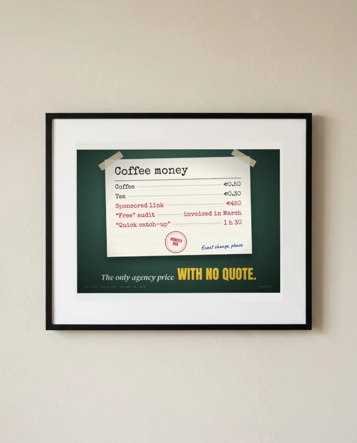 Coffee money box, price list – Posters