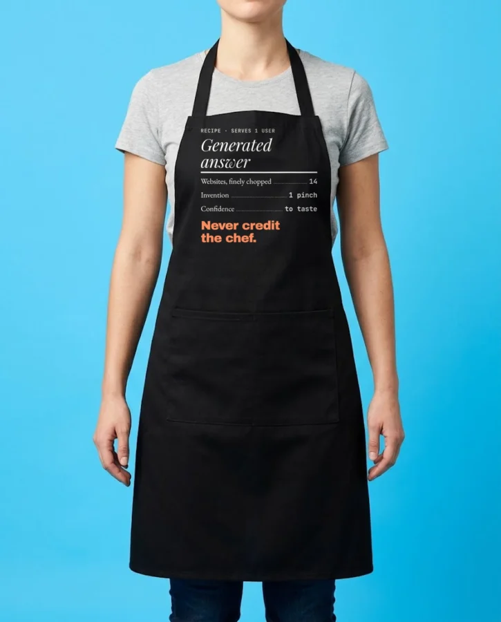 Generated answer: never credit the chef – Caps, bucket hats, fanny packs and aprons