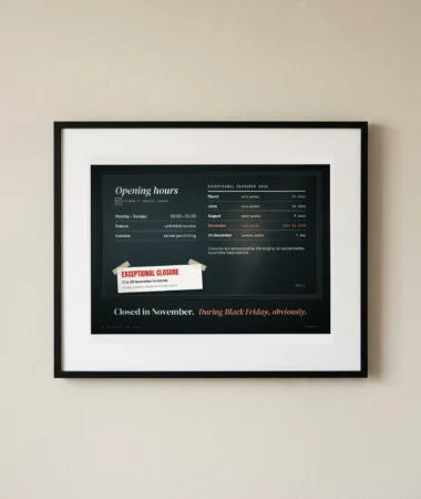 Opening hours, closed during updates – Posters