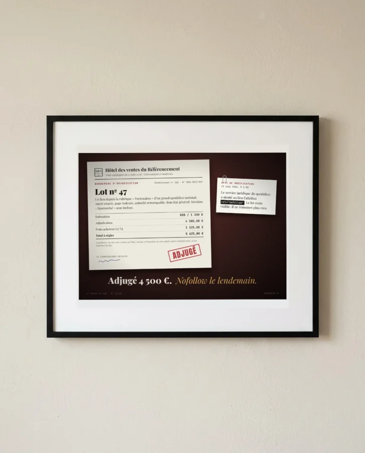 Adjugé : un lien, nofollow le lendemain – Posters