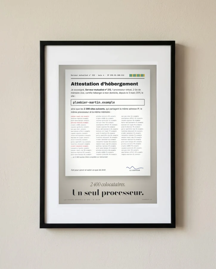 Attestation d’hébergement mutualisé – Posters