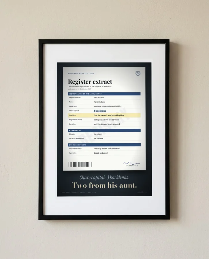 The website’s company register extract – Posters