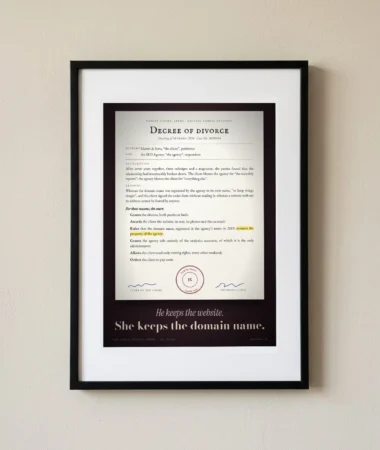 Divorce decree between client and agency – Posters
