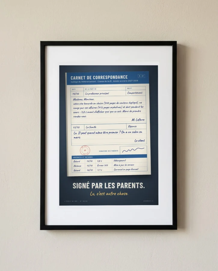 Carnet de correspondance, signé par le client – Posters