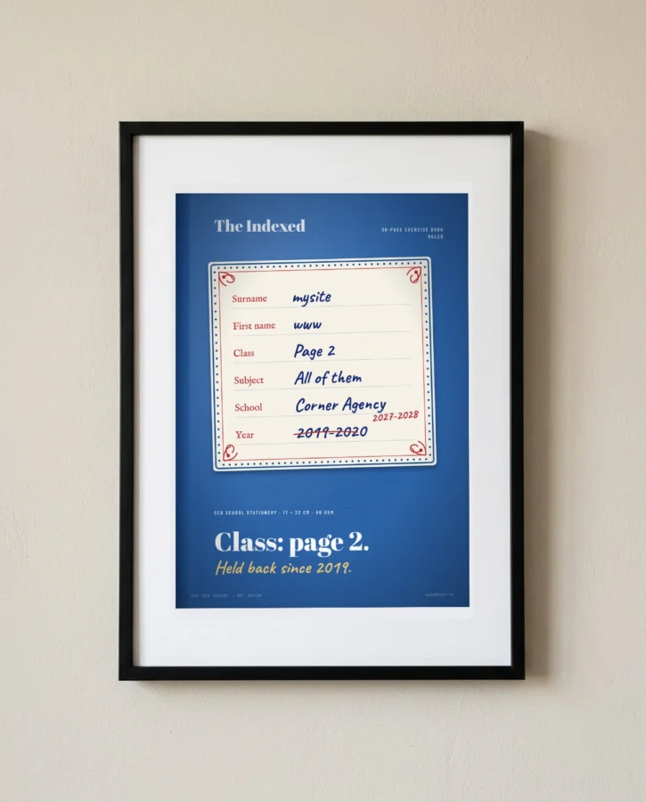 Exercise book label: class of page 2 – Posters