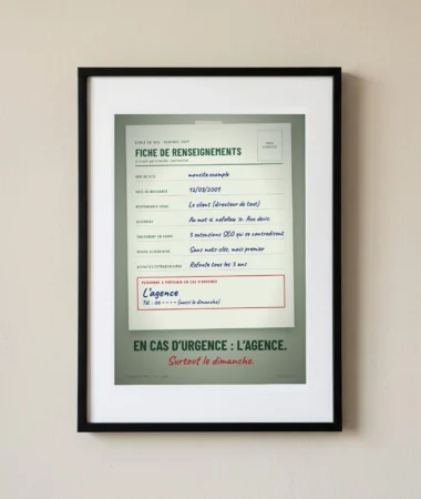 Fiche de renseignements : en cas d’urgence, l’agence – Posters