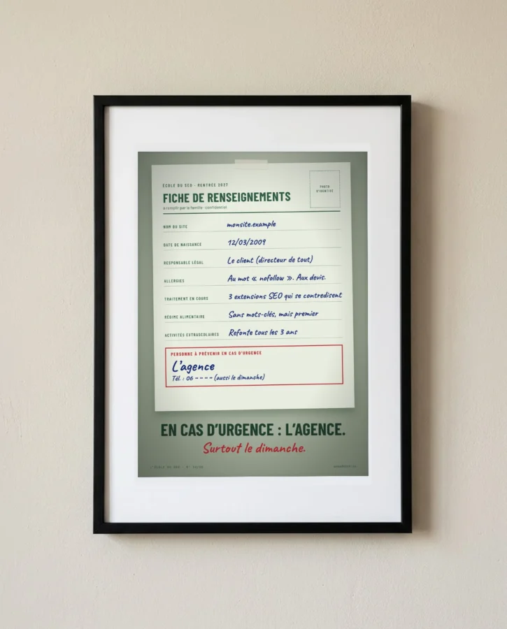 Fiche de renseignements : en cas d’urgence, l’agence – Posters