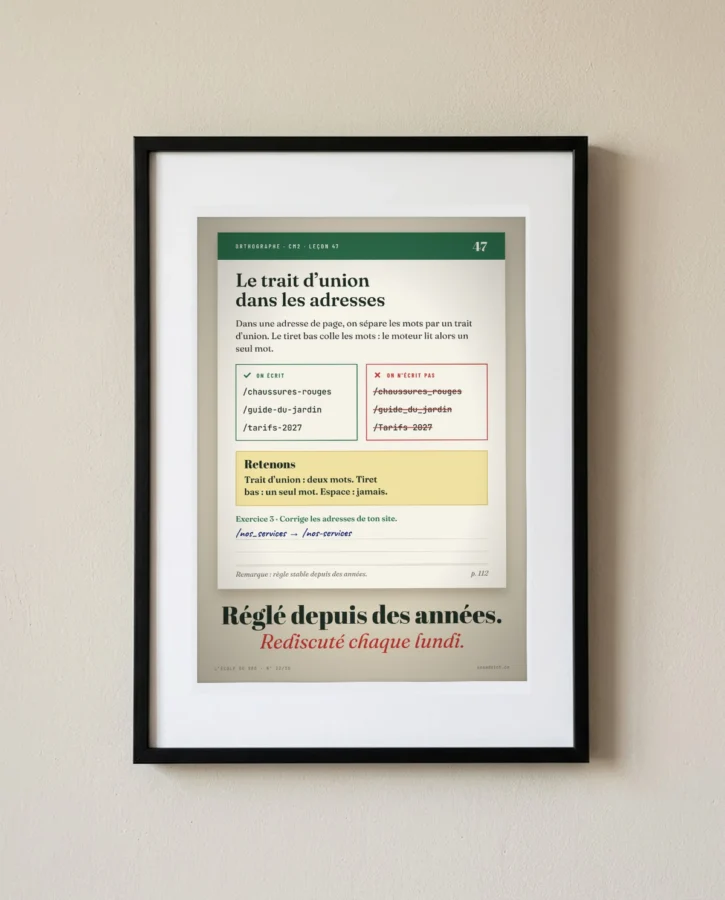 Leçon d’orthographe : le trait d’union des adresses – Posters