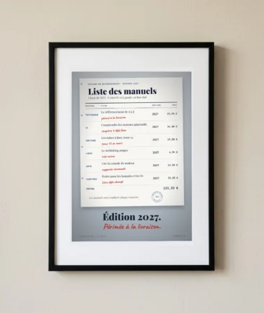 Liste des manuels : édition 2027, déjà périmée – Posters