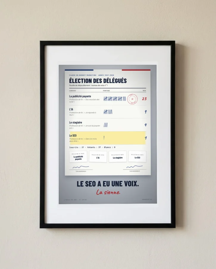 Élection des délégués : la pub élue, le SEO une voix – Posters