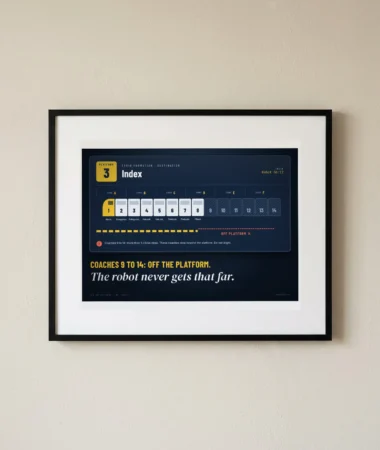 Train formation: coaches 9 to 14 off the platform – Posters