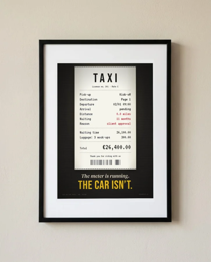 Taxi receipt: 11 months waiting, 0 miles – Posters