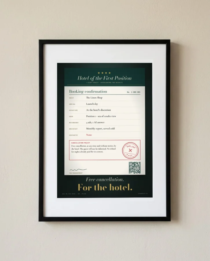 Booking at position 1, free cancellation – Posters