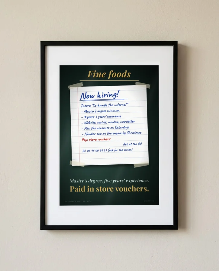 Now hiring, paid in store vouchers – Posters