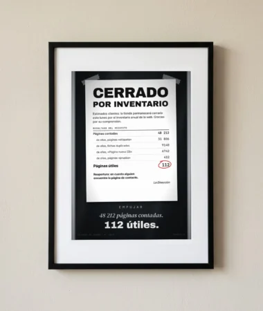 Cerrado por inventario: 112 páginas útiles – Pósters