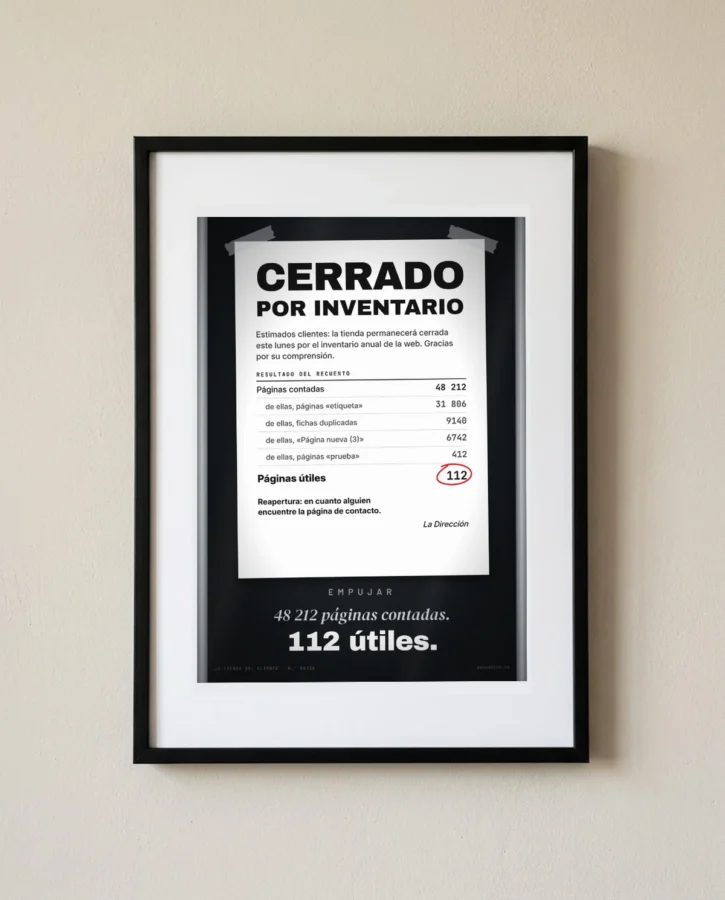 Cerrado por inventario: 112 páginas útiles – Pósters
