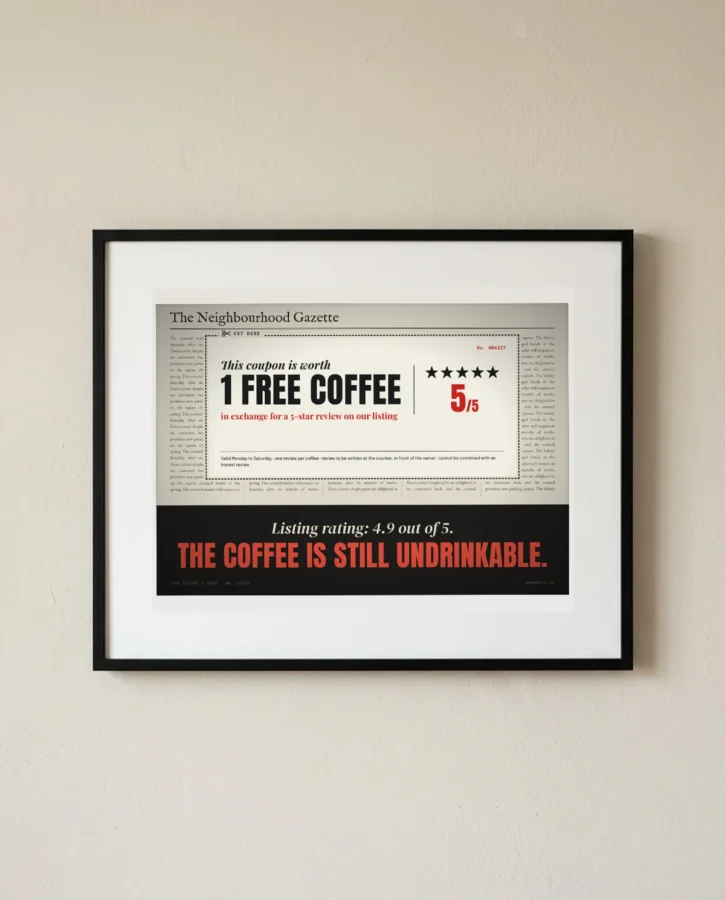 A free coffee for a 5-star review – Posters