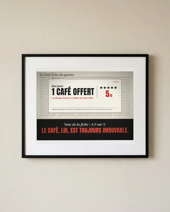 Un café offert contre un avis 5 étoiles – Posters