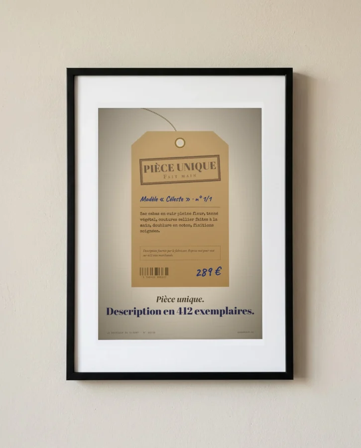 Pièce unique, description en 412 exemplaires – Posters