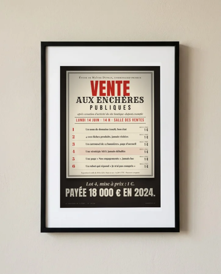 Vente aux enchères : stratégie SEO jamais déballée – Posters