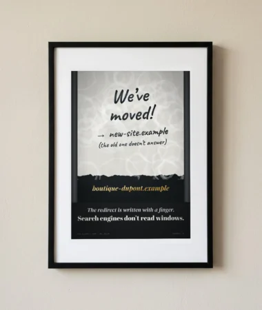 We’ve moved, redirect written with a finger – Posters