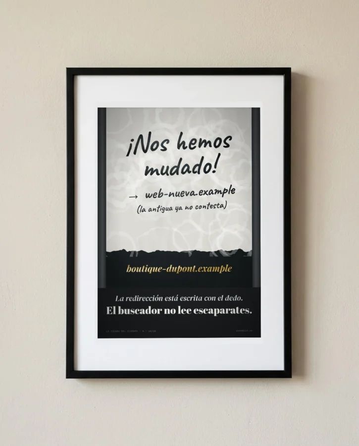 Nos hemos mudado, redirección escrita con el dedo – Pósters
