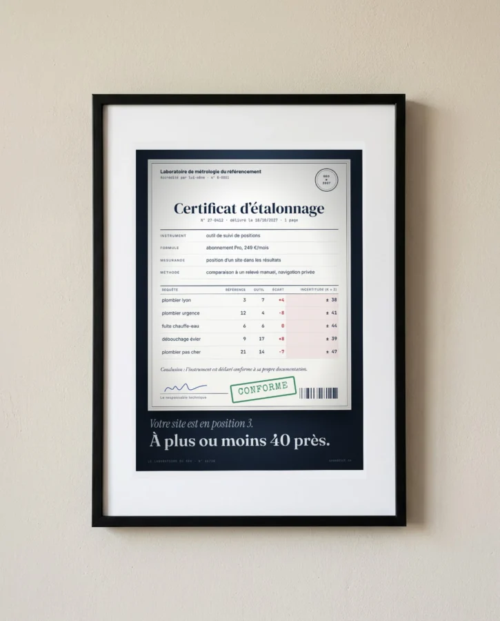 Certificat d’étalonnage de l’outil de positions – Posters