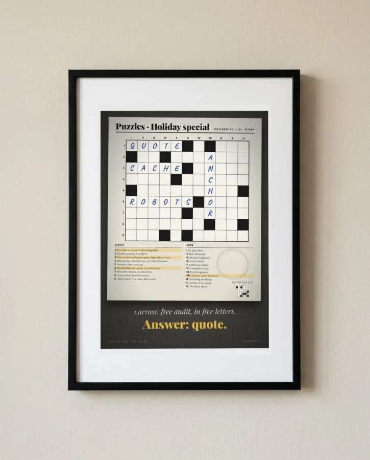 Holiday Crossword: Free Audit, Five Letters – Posters