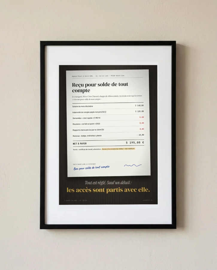 Solde de tout compte, accès non restitués – Posters