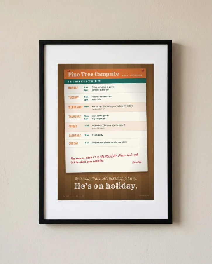 Campsite Activities: SEO Workshop, Pitch 42 – Posters