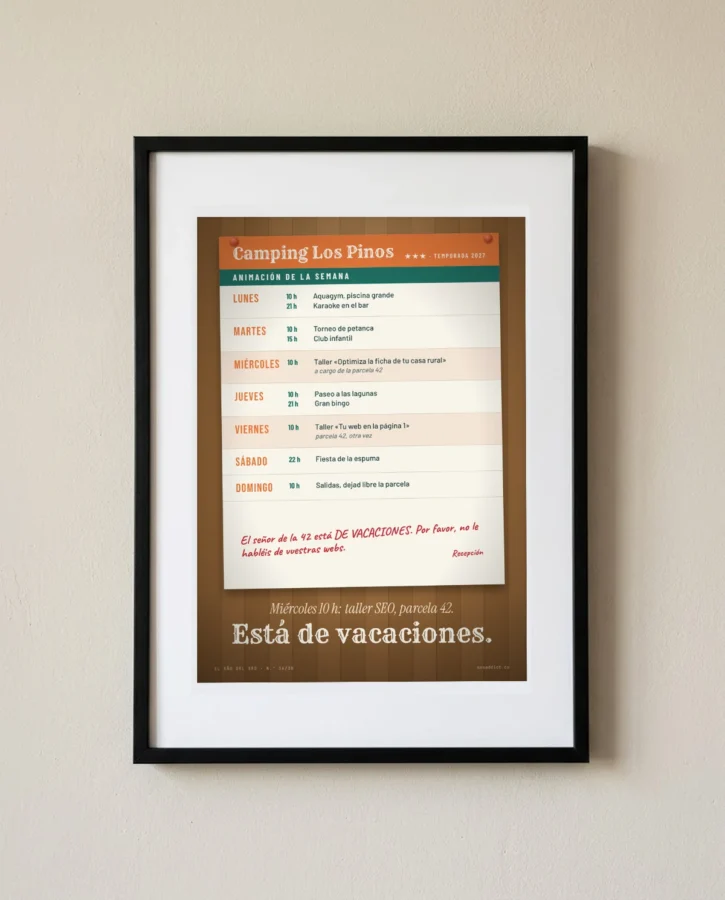 Animación del camping: taller SEO, parcela 42 – Pósters