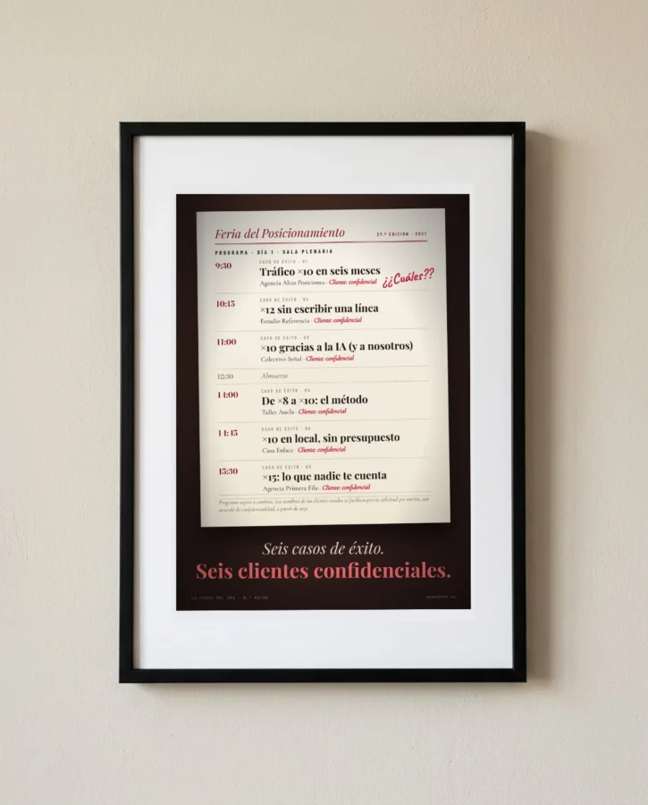 Programa del día: seis casos de éxito, seis clientes confidenciales – Pósters