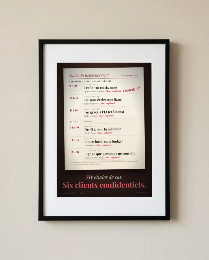 Programme du jour : six études de cas, six clients confidentiels – Posters
