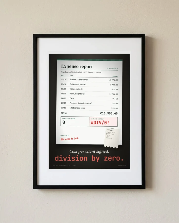 Trade fair expense report: cost per client, division by zero – Posters