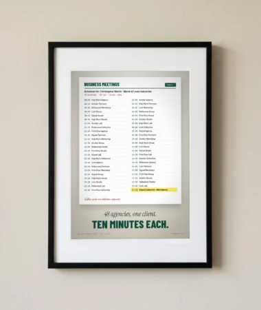 Business meetings schedule: 48 agencies, one client – Posters