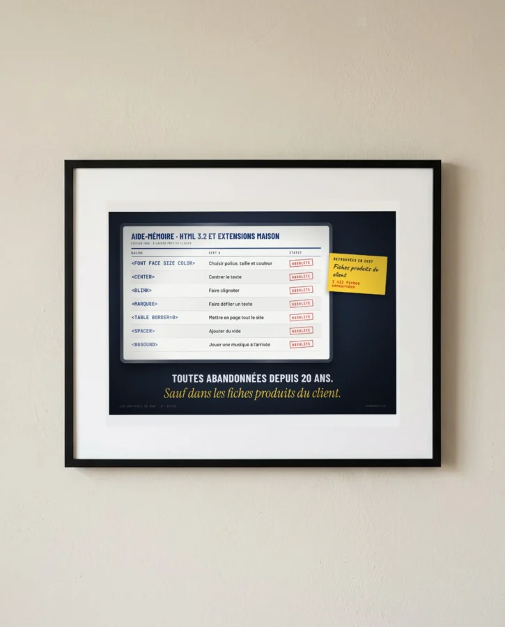 Aide-mémoire HTML 1998, toujours en service – Posters