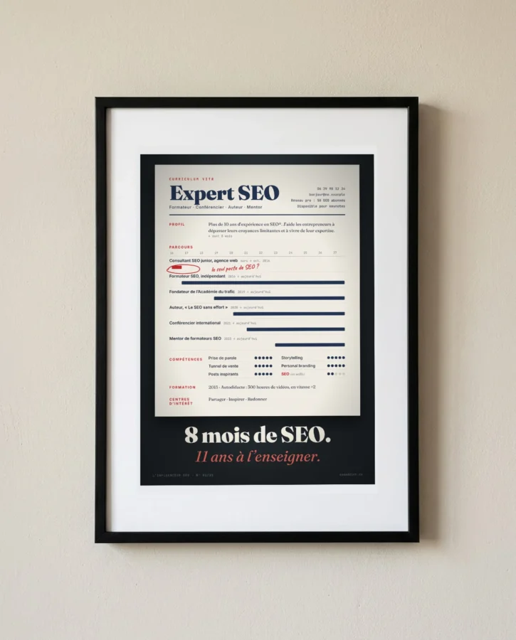 Curriculum vitæ : 8 mois de SEO, 11 ans à l’enseigner – Posters