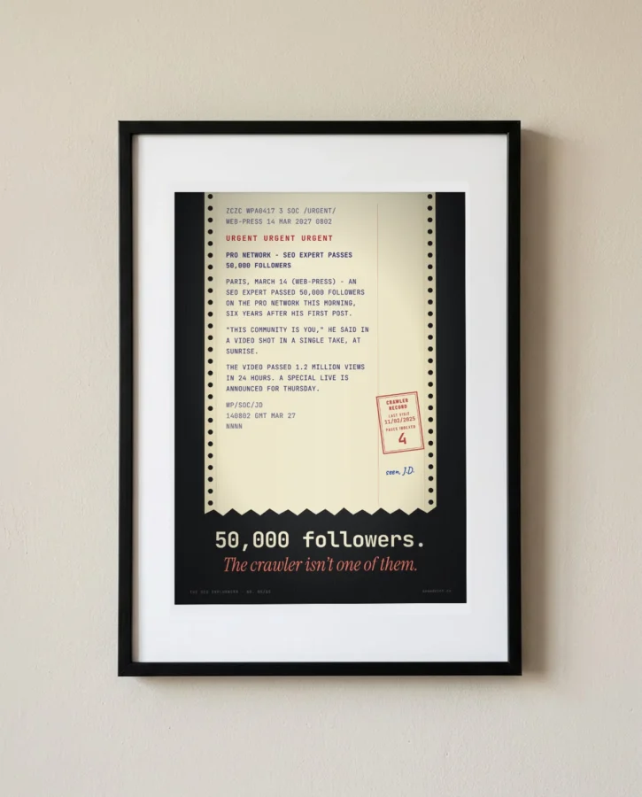 Wire story: 50,000 followers, minus the crawler – Posters