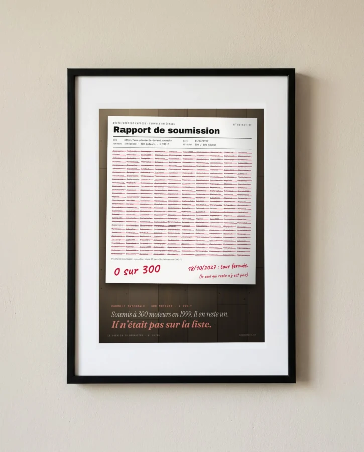 Soumis à 300 moteurs, il en reste un – Posters