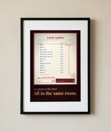 Hotel register: 312 guests, one room – Posters