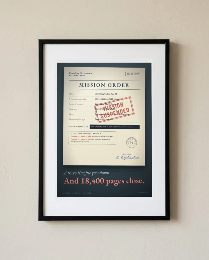 Mission order suspended: robots.txt down – Posters