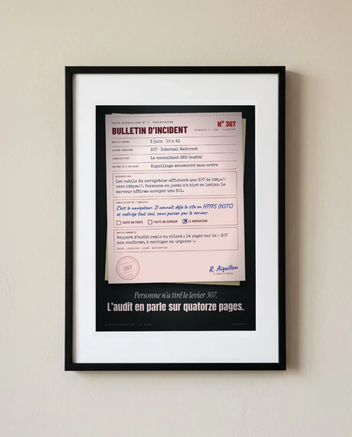 Bulletin d’incident : le levier 307 a bougé tout seul – Posters