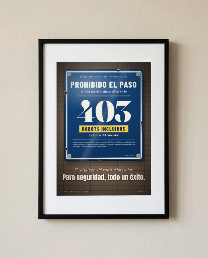 Placa esmaltada: prohibido el paso, también al buscador – Pósters