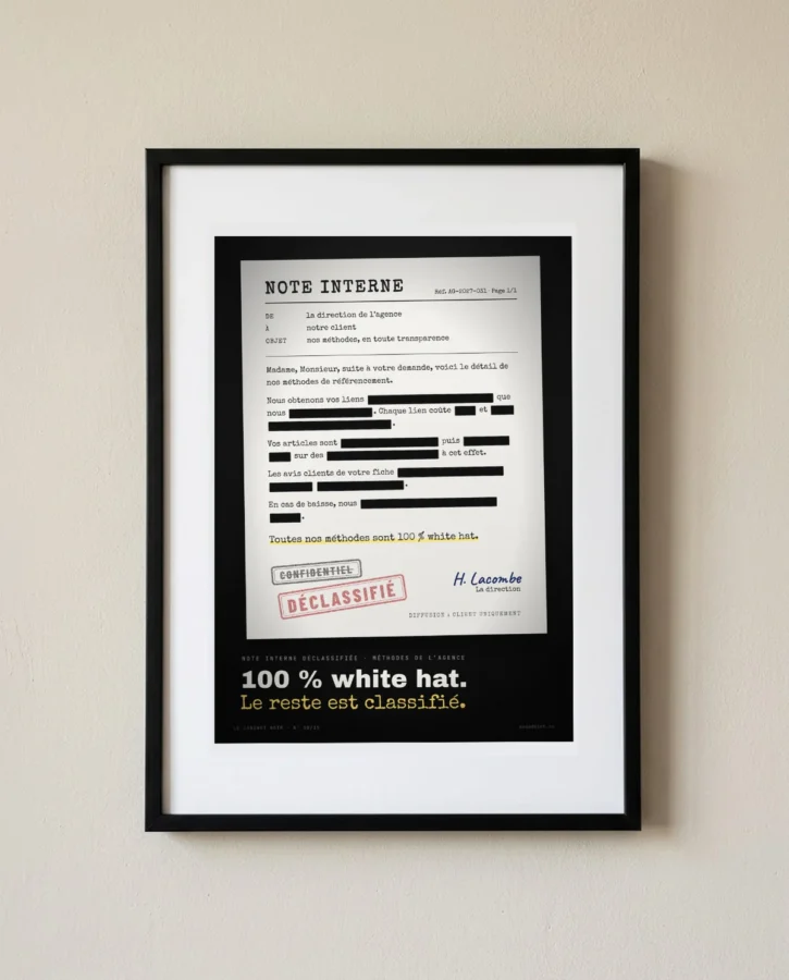 Note interne déclassifiée, 100 % white hat – Posters