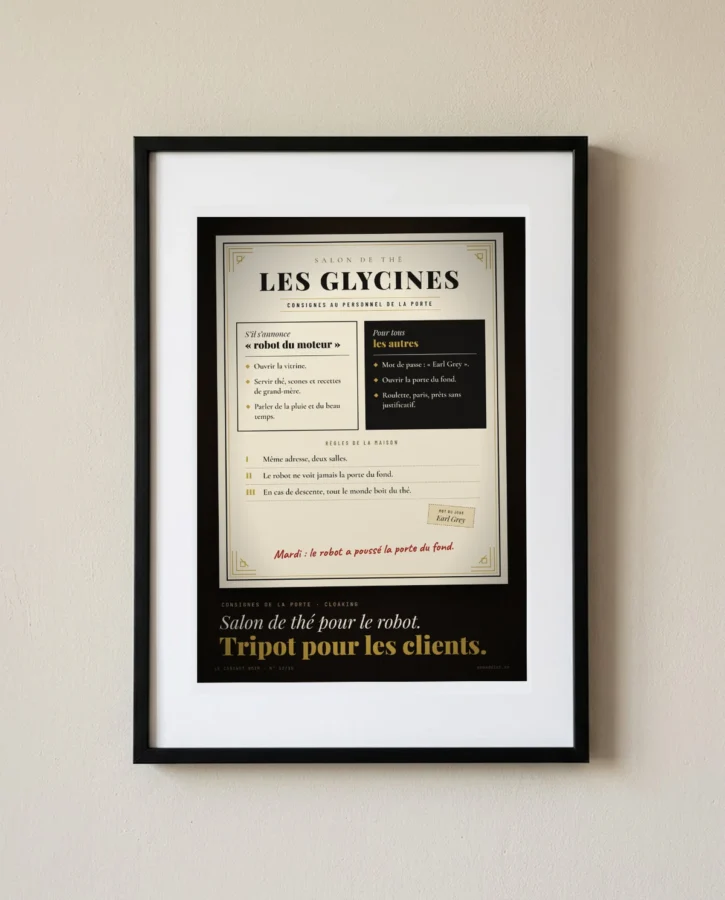Consignes de la porte : thé pour le robot, tripot pour les clients – Posters