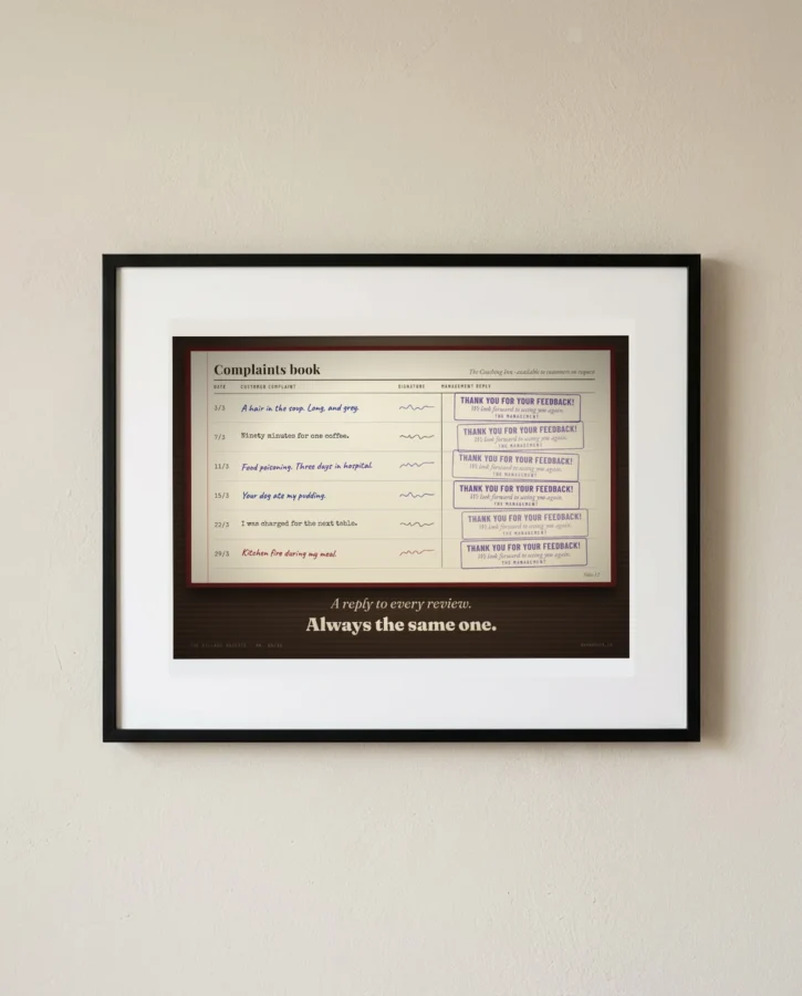 Complaints book, answered with a stamp – Posters