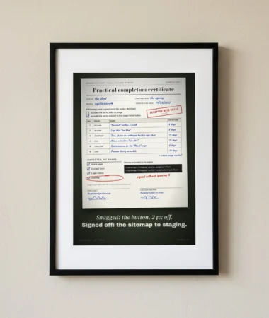 Practical completion certificate: the staging sitemap, signed off – Posters