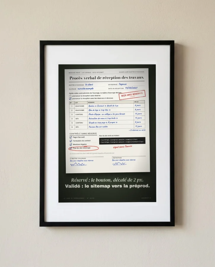 Procès-verbal de réception : le sitemap de la préprod, validé sans réserve – Posters