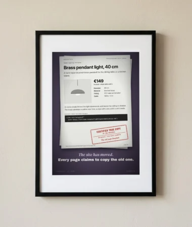 Certified true copy: the original is at the old address – Posters