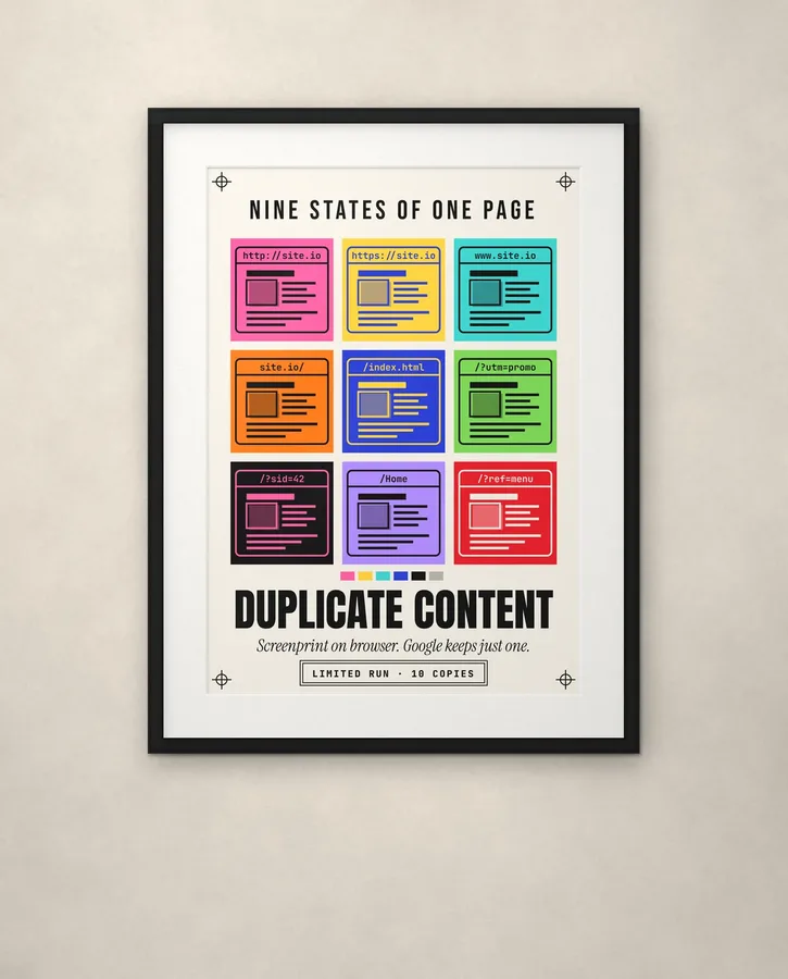 Duplicate content, nine states of one page – Posters